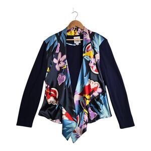 Very Vollbracht Cardigan Jacket XL Blue Multi Waterfall Front Pocket Art To Wear